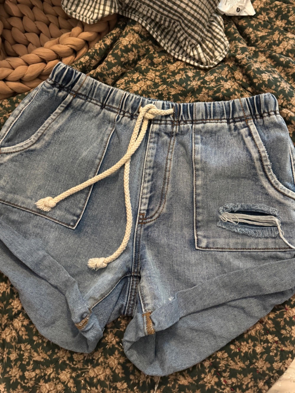 One Teaspoon Blue Washed Elastic Denim Shorts